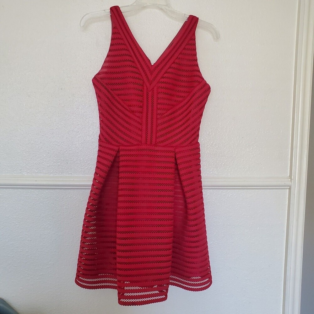 Beulah Style Red‎ Dress V Neck Mesh Corset Eyelet Lined Womens Size Small
